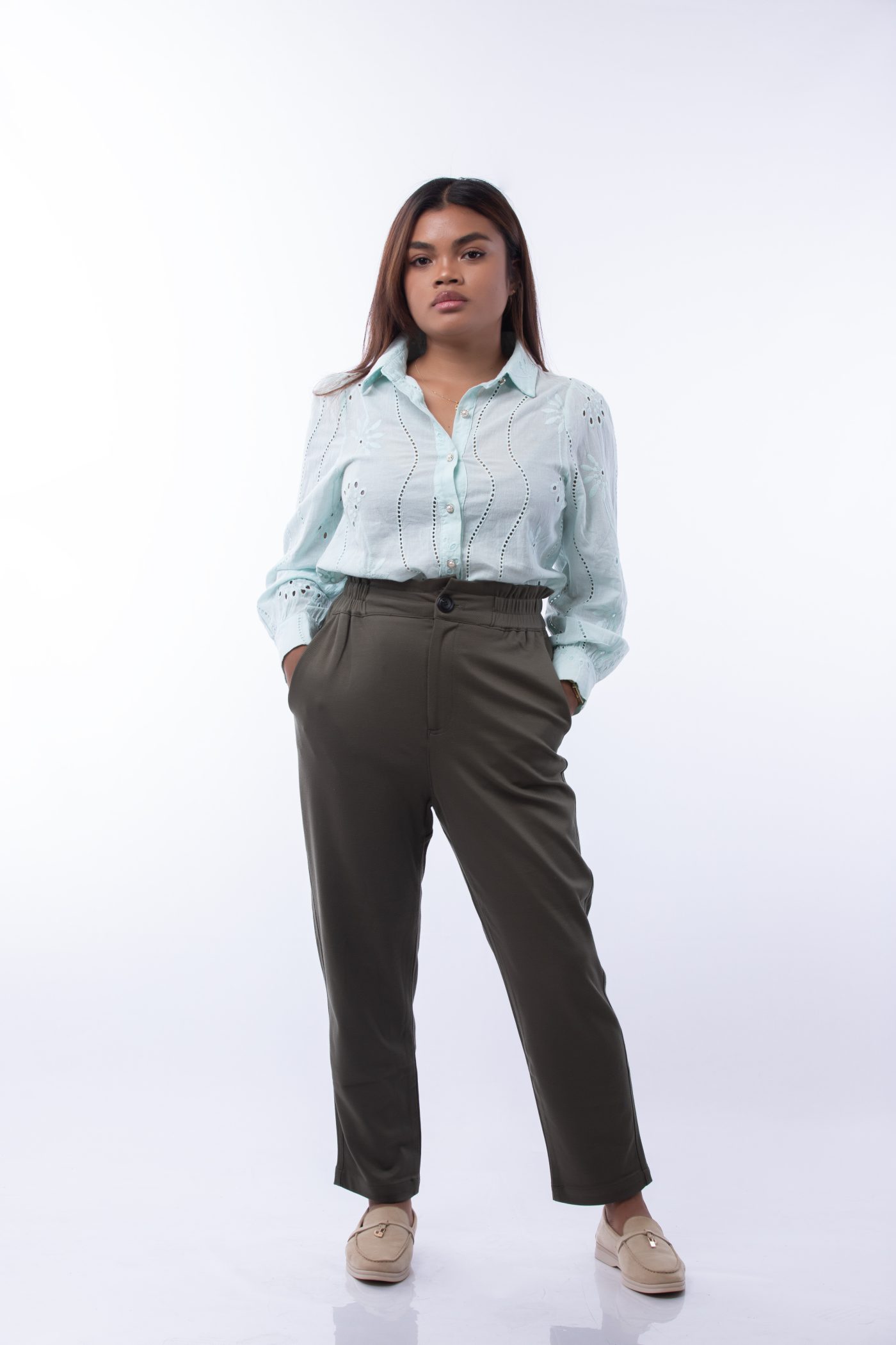 working pant en velours lisses vert kaki